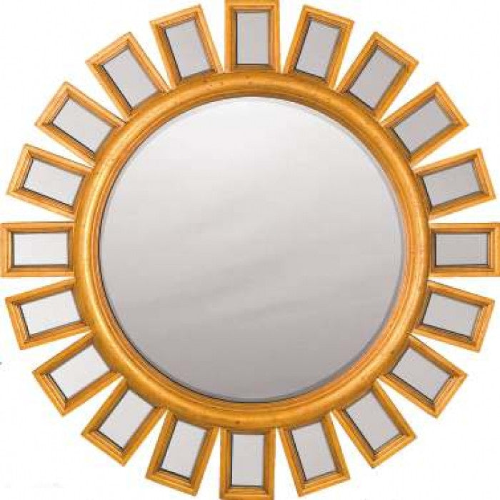 Gold Leaf Round Framed Mirror with Inlaid Panels