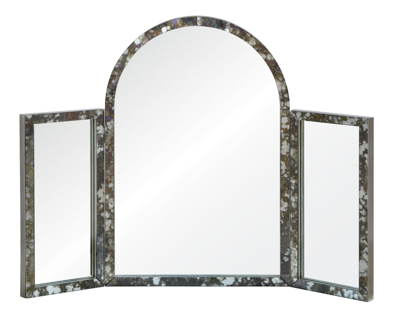Tri-fold paneled antique mirror frame