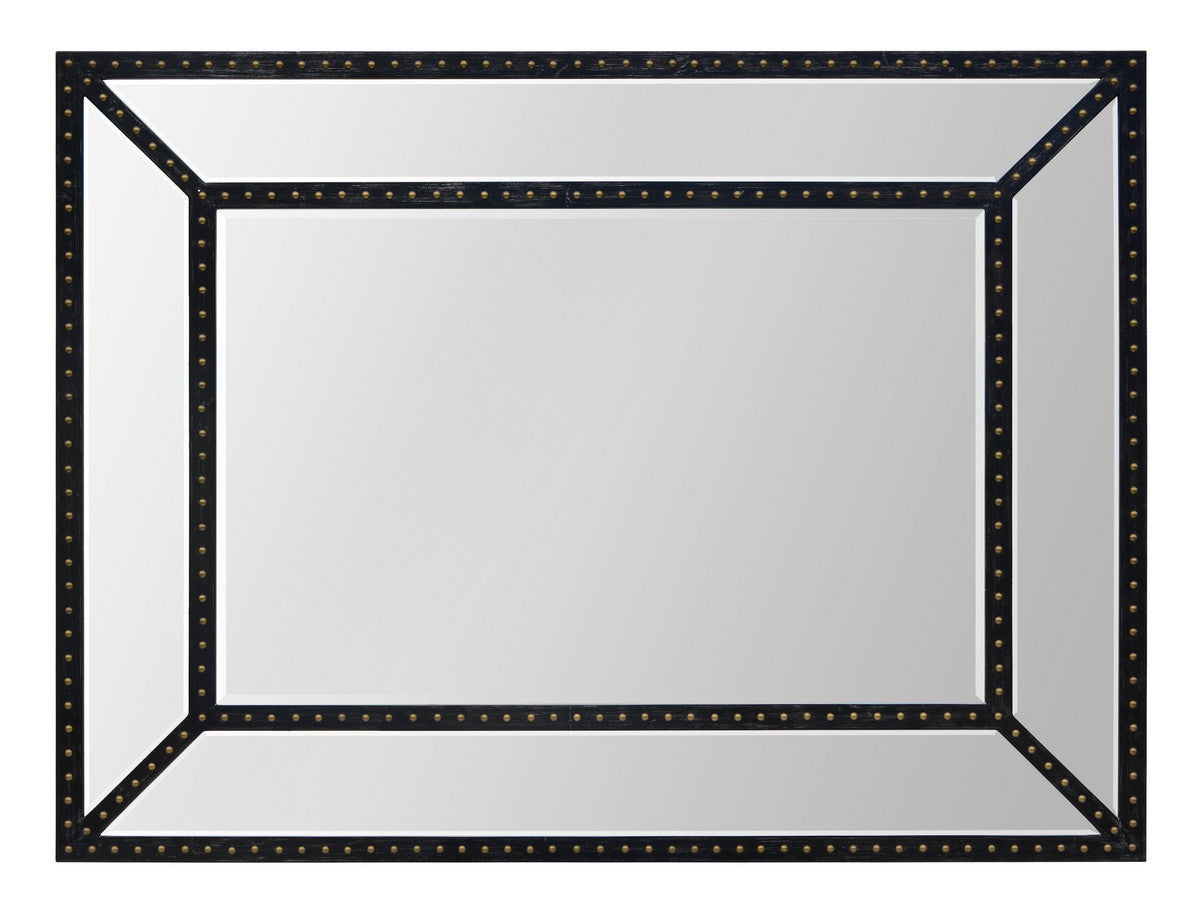 Framed mirror with brass rivet trim