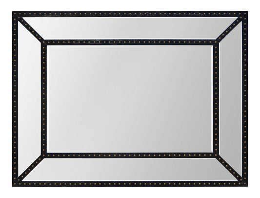 Framed mirror with brass rivet trim