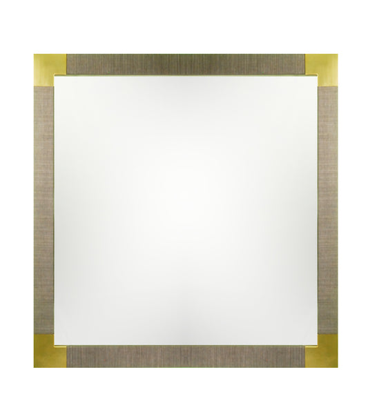 Square mirror frame wrapped in heather grey linen