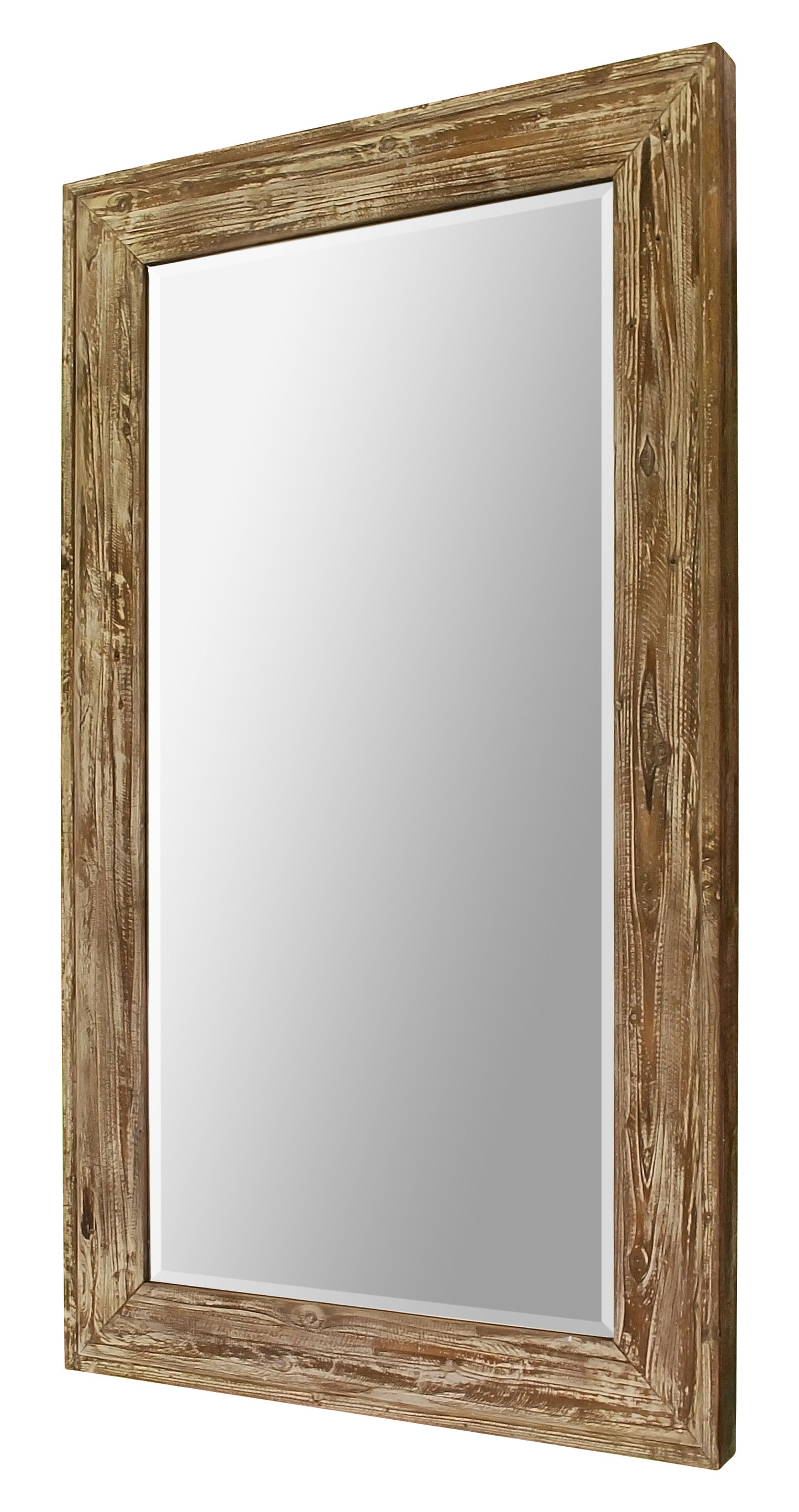Full length rustic wood framed mirror